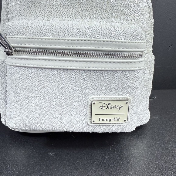 Loungefly Disney Minnie White Sequin Wedding Mini Backpack Iridescent‎ Bride - Picture 2 of 8